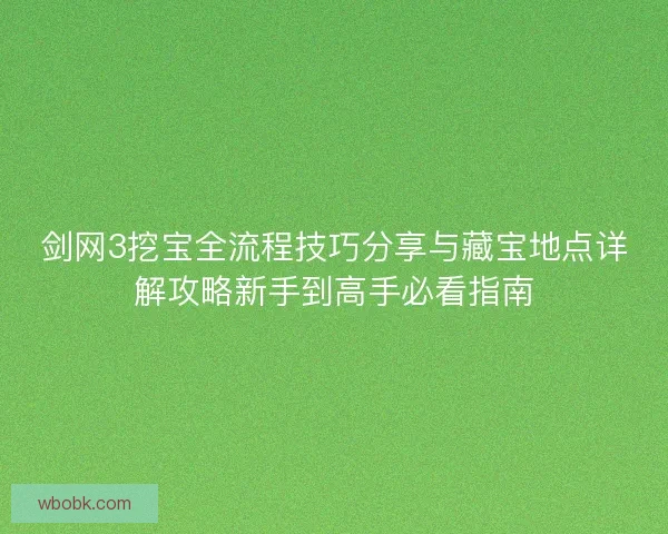 剑网3挖宝全流程技巧分享与藏宝地点详解攻略新手到高手必看指南