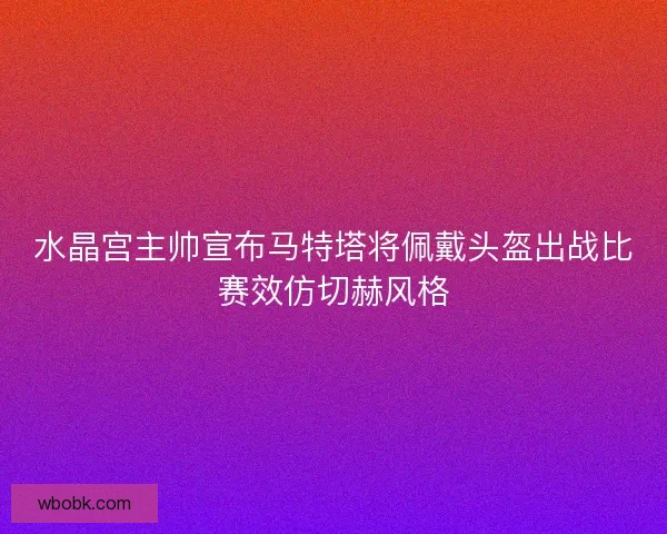 水晶宫主帅宣布马特塔将佩戴头盔出战比赛效仿切赫风格