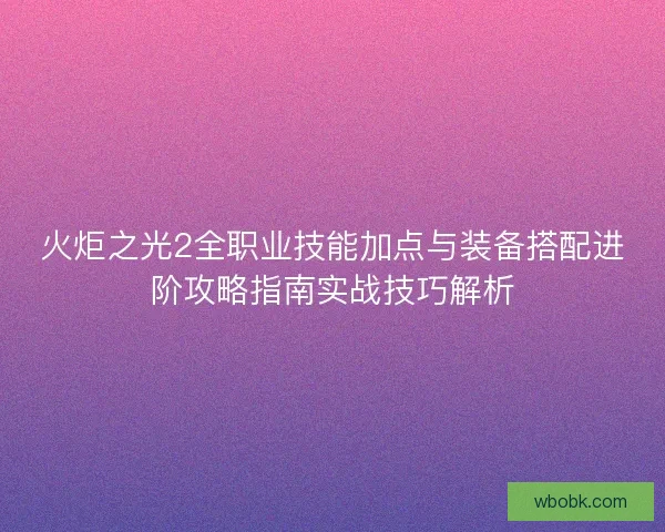 火炬之光2全职业技能加点与装备搭配进阶攻略指南实战技巧解析